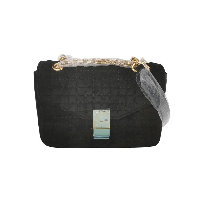 Celine CBag中號翻毛皮純色絎縫金屬扣斜挎包單肩包-0