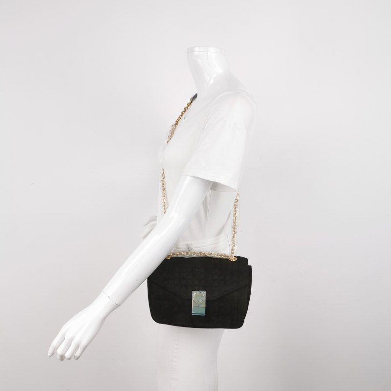 Celine CBag中號翻毛皮純色絎縫金屬扣斜挎包單肩包-1