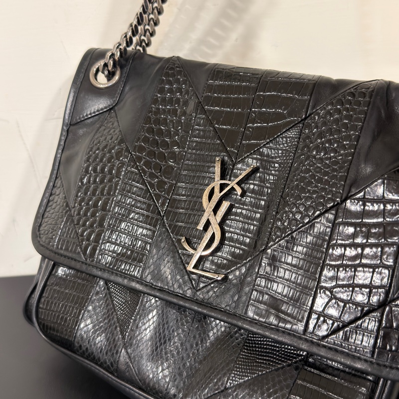#全台唯一蛇皮拼牛皮 #櫃上15萬 Ysl黑銀Niki 中號 #賠💰割愛-7
