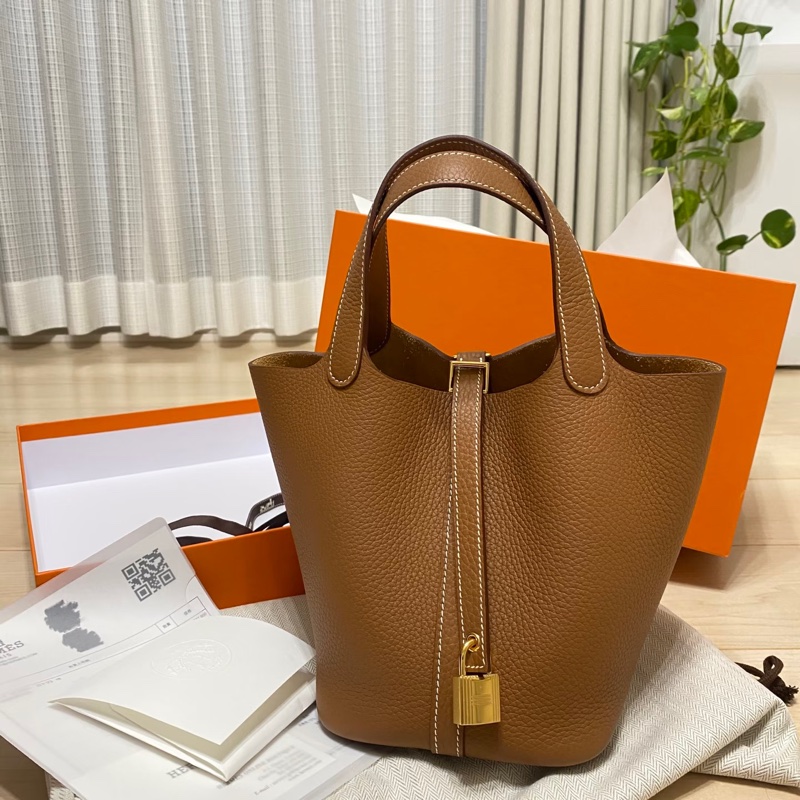 #閒置帶膜 #配件齊全🈶購證 愛馬仕菜籃子金棕金picotin18-2