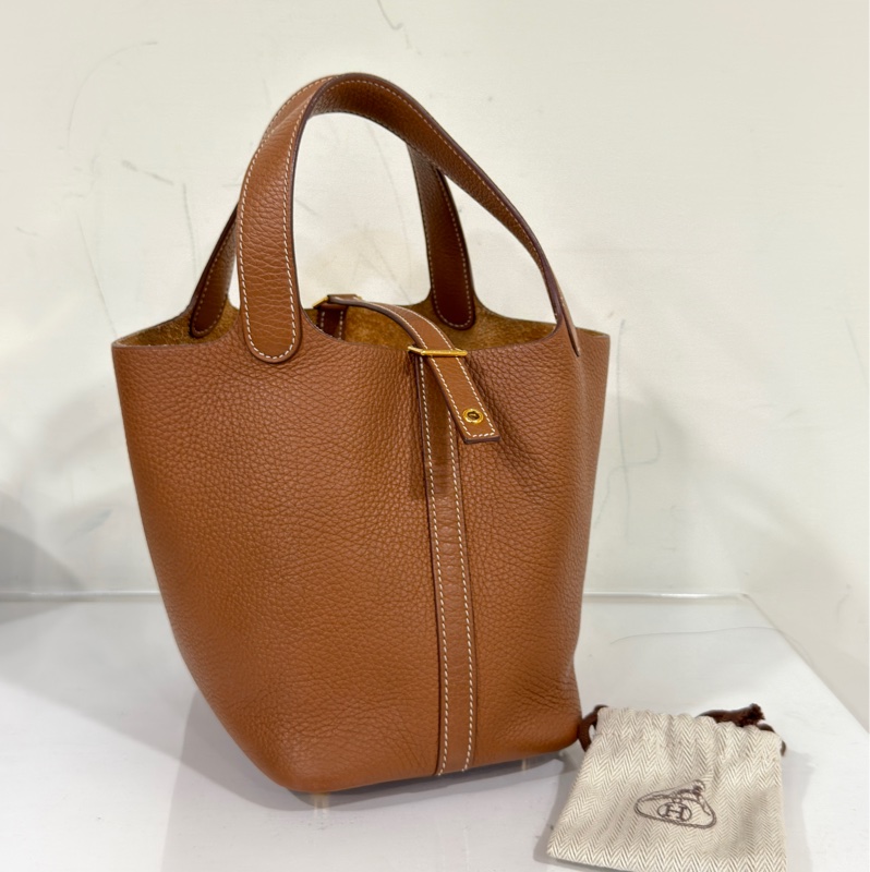 #閒置帶膜 #配件齊全🈶購證 愛馬仕菜籃子金棕金picotin18-4