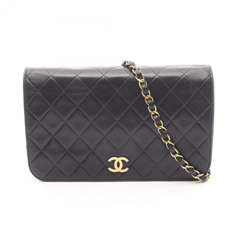 香奈兒 (CHANEL) 絎縫全蓋鏈條肩背包，羊皮材質，黑色，金色五金，二手 CC