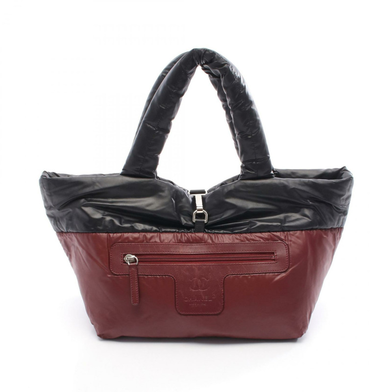 香奈兒 Coco Cocoon 小號手提包，尼龍皮革，黑色波爾多紅色配色，二手 CC-5