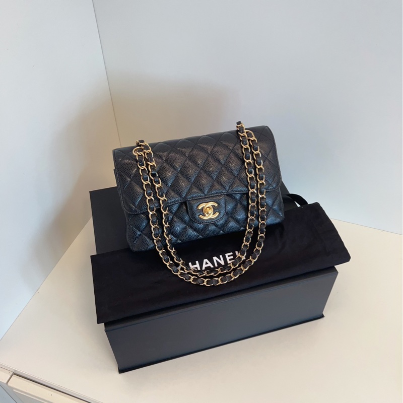 【99新閒置🆕】Chanel Classic黑金魚子醬CF 紅內雙蓋小號 單肩包-0