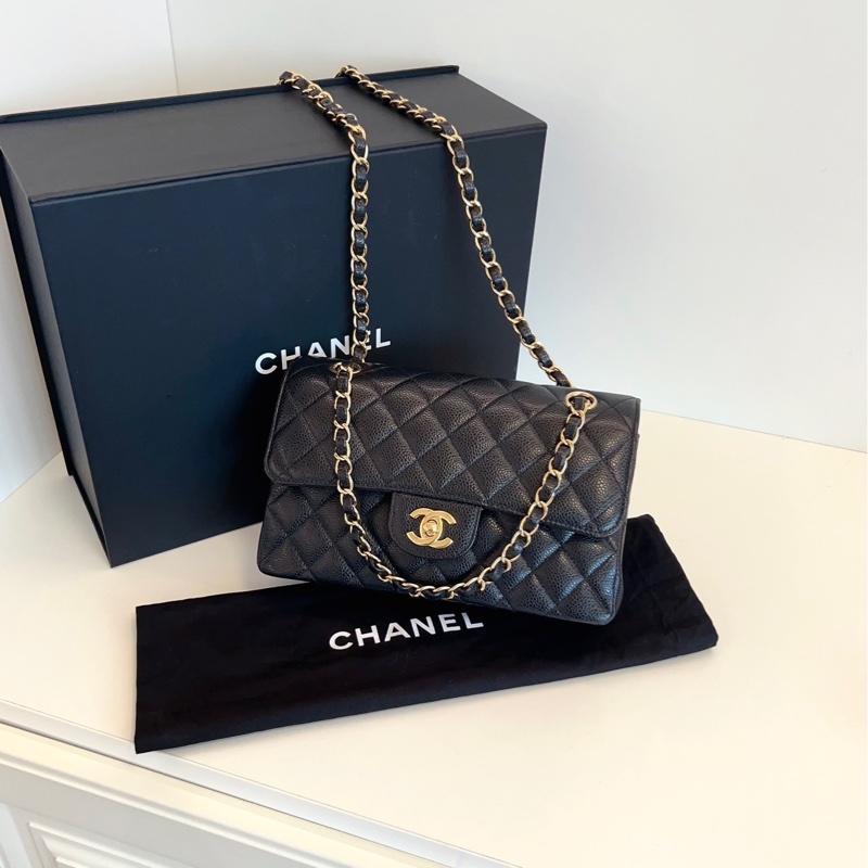 【99新閒置🆕】Chanel Classic黑金魚子醬CF 紅內雙蓋小號 單肩包-2