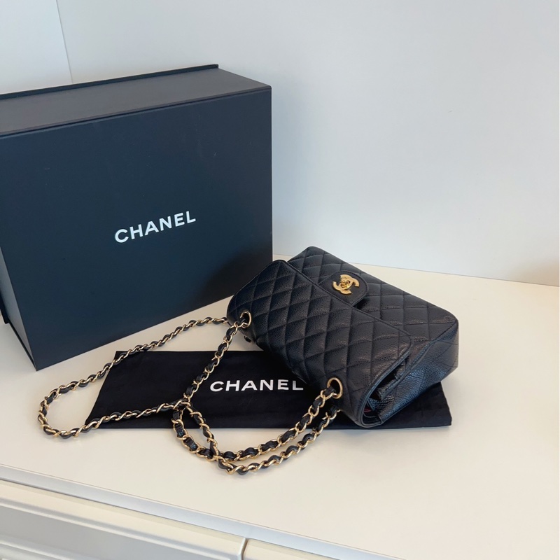 【99新閒置🆕】Chanel Classic黑金魚子醬CF 紅內雙蓋小號 單肩包-4
