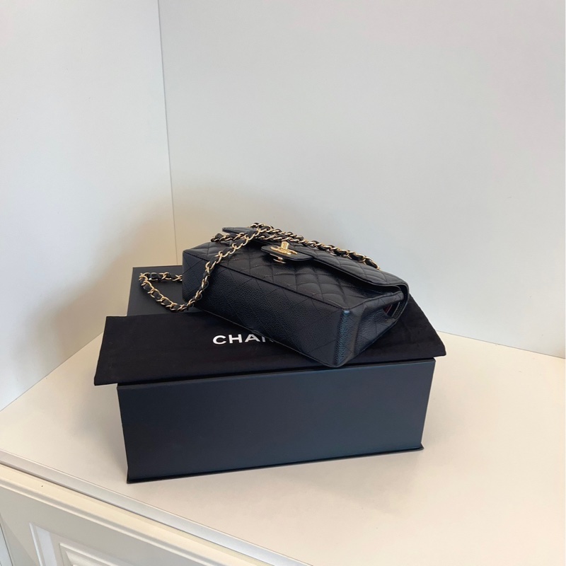 【99新閒置🆕】Chanel Classic黑金魚子醬CF 紅內雙蓋小號 單肩包-5