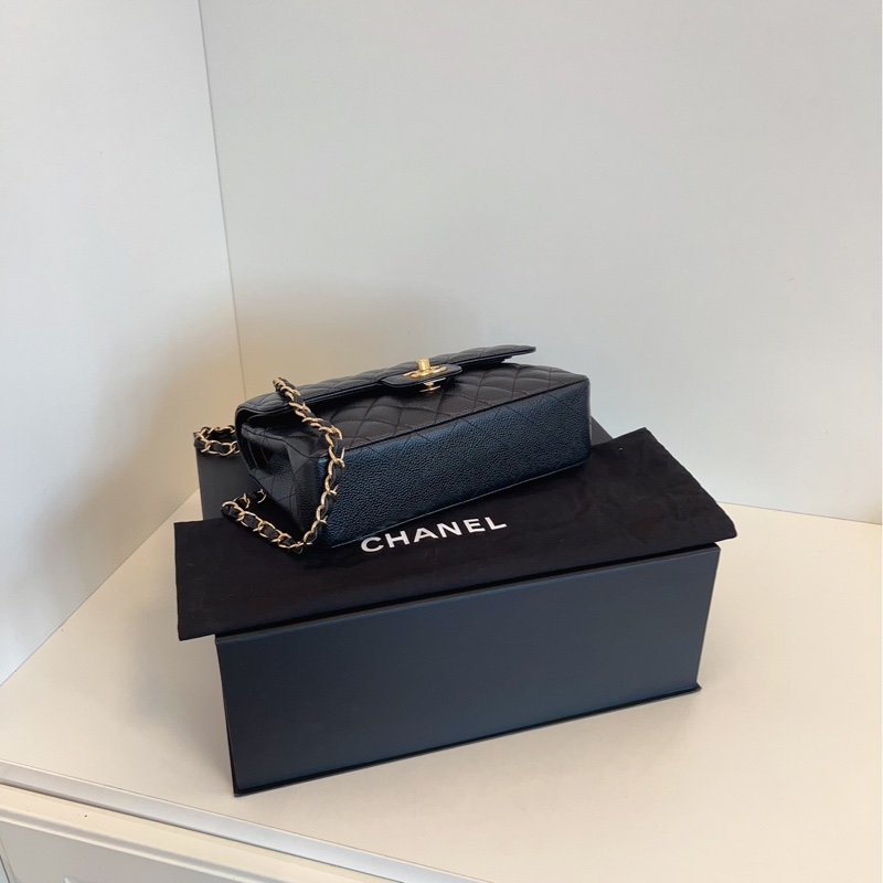 【99新閒置🆕】Chanel Classic黑金魚子醬CF 紅內雙蓋小號 單肩包-6