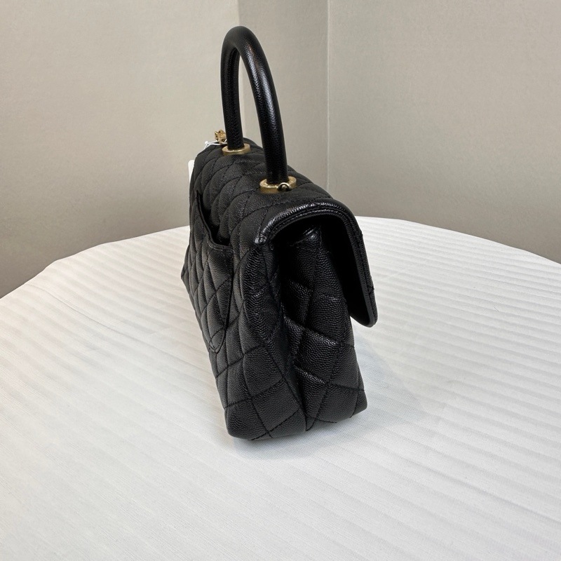 香奈兒/Chanel Small Coco Handle 小號黑金荔枝皮牛皮手提單肩斜挎包24x7.5x15cm-2
