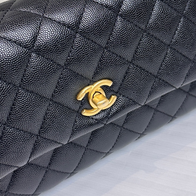 香奈兒/Chanel Small Coco Handle 小號黑金荔枝皮牛皮手提單肩斜挎包24x7.5x15cm-8