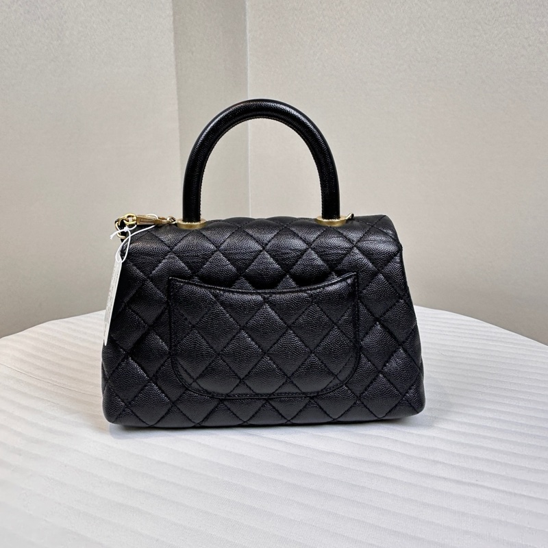 香奈兒/Chanel Small Coco Handle 小號黑金荔枝皮牛皮手提單肩斜挎包24x7.5x15cm-11