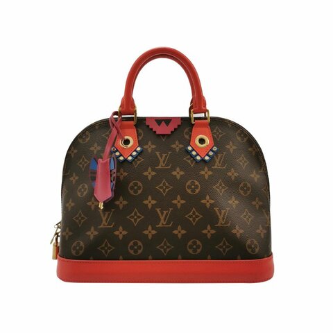 Louis Vuitton(LV)Alma小號牛皮拼色Monogram印花拉鏈手提包
