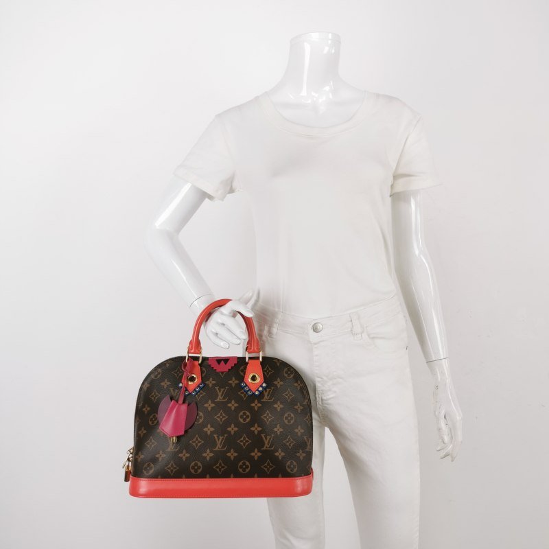 Louis Vuitton(LV)Alma小號牛皮拼色Monogram印花拉鏈手提包-1