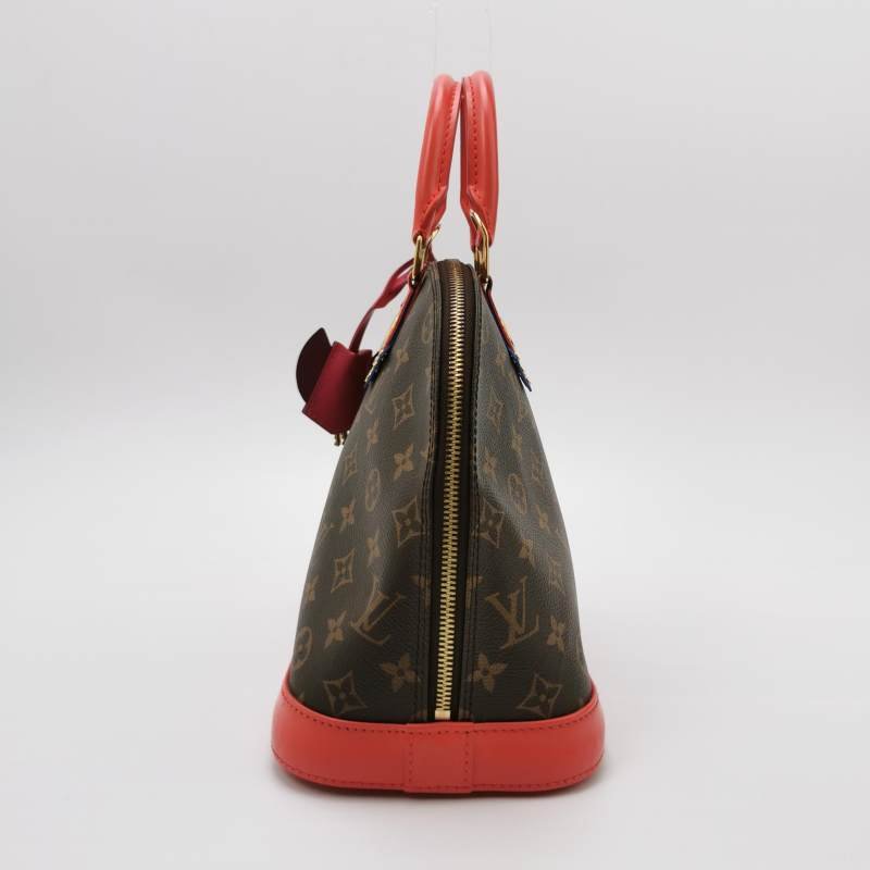 Louis Vuitton(LV)Alma小號牛皮拼色Monogram印花拉鏈手提包-2