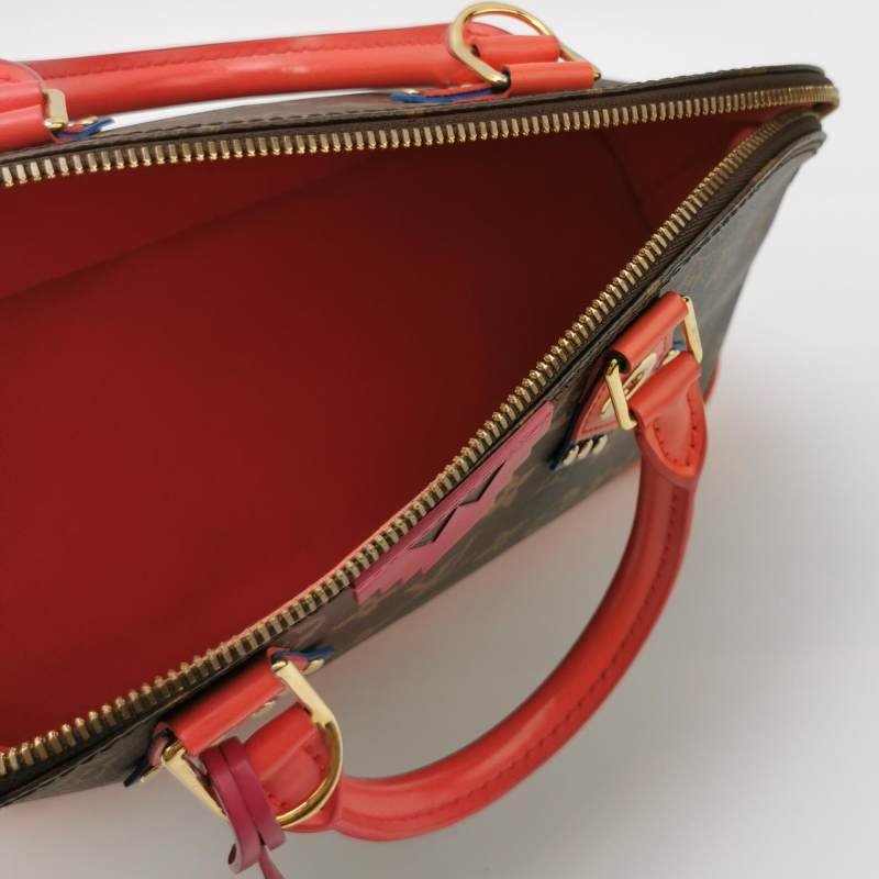 Louis Vuitton(LV)Alma小號牛皮拼色Monogram印花拉鏈手提包-6