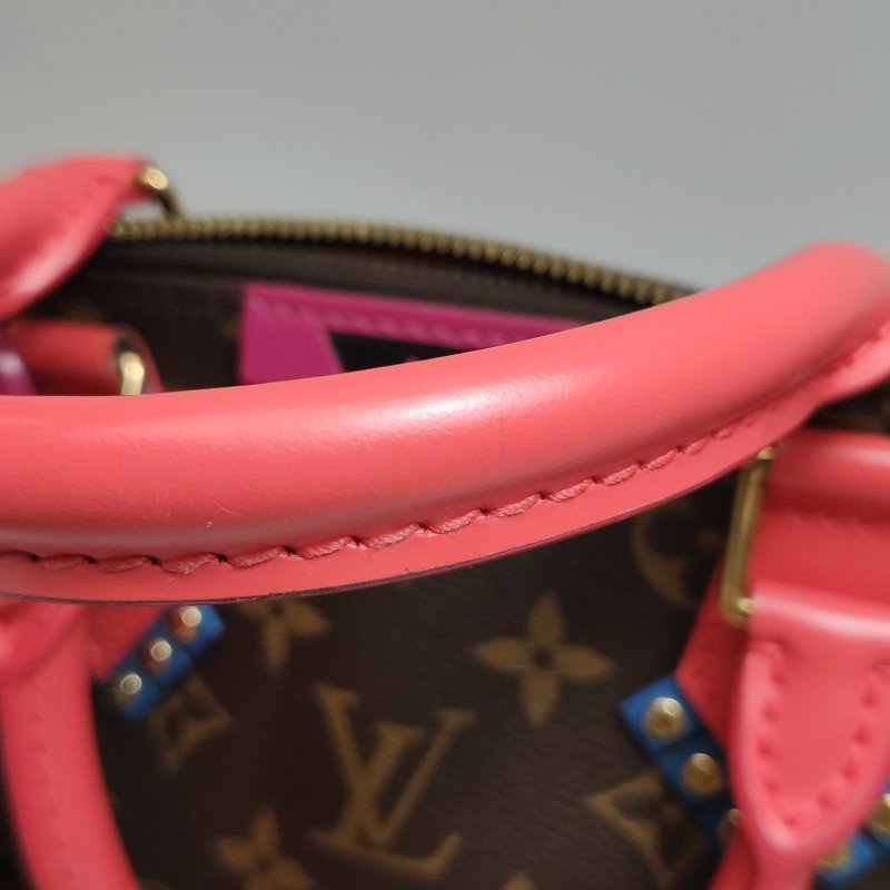 Louis Vuitton(LV)Alma小號牛皮拼色Monogram印花拉鏈手提包-19
