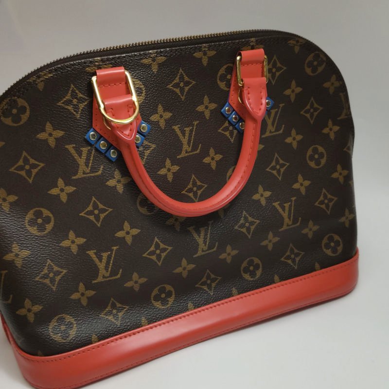 Louis Vuitton(LV)Alma小號牛皮拼色Monogram印花拉鏈手提包-20