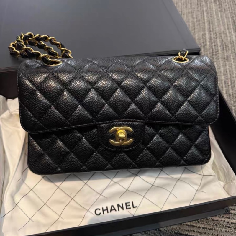全新晶片款 chanel classic flap 23 Cf23 black gold 黑金-0