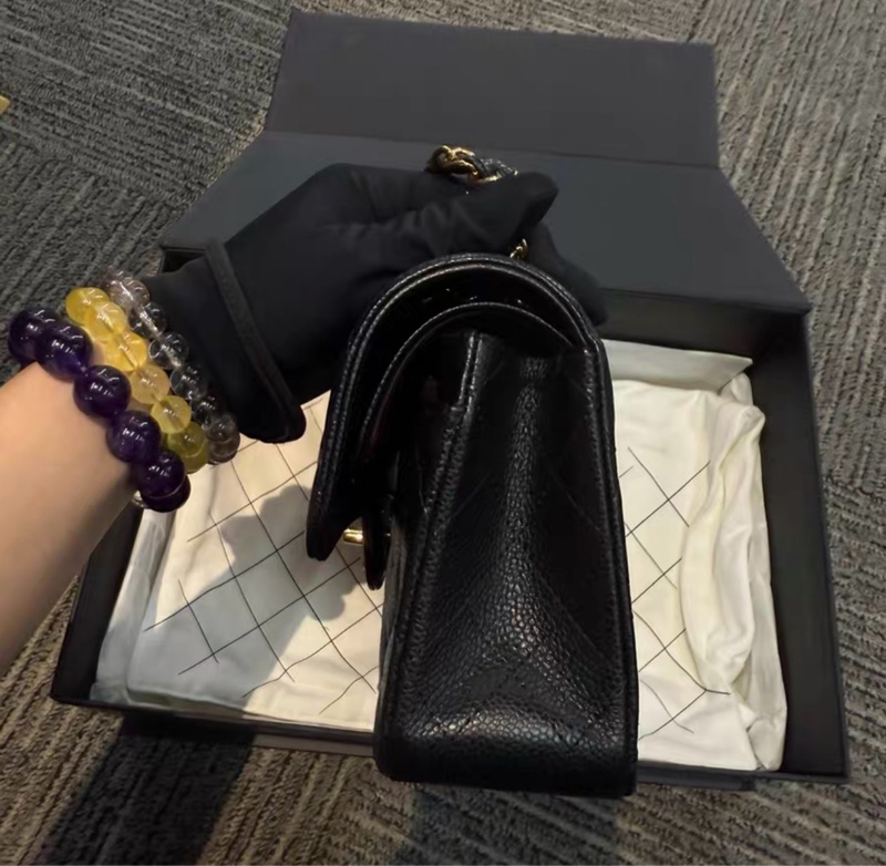 全新晶片款 chanel classic flap 23 Cf23 black gold 黑金-3