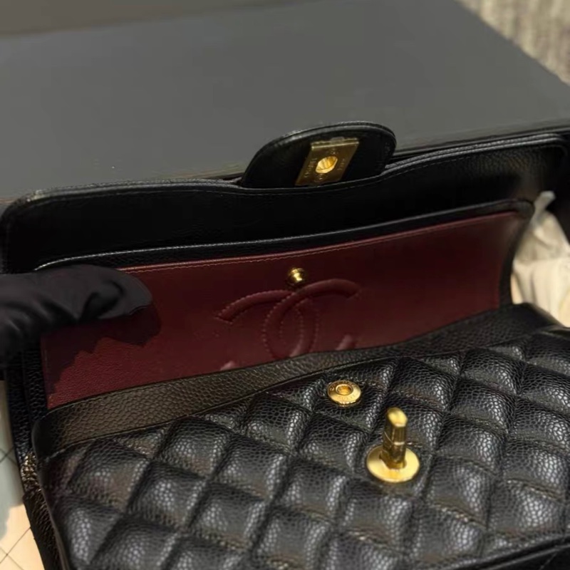 全新晶片款 chanel classic flap 23 Cf23 black gold 黑金-5