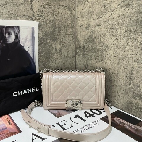 Chanel  Leboy 20cm 小號 珠光色粉 銀扣