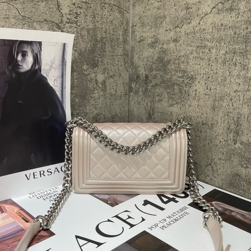 Chanel  Leboy 20cm 小號 珠光色粉 銀扣-1