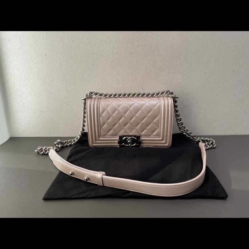 Chanel  Leboy 20cm 小號 珠光色粉 銀扣-4