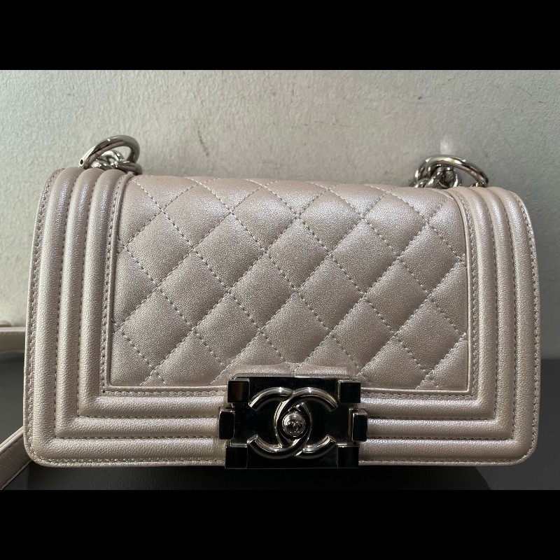 Chanel  Leboy 20cm 小號 珠光色粉 銀扣-5