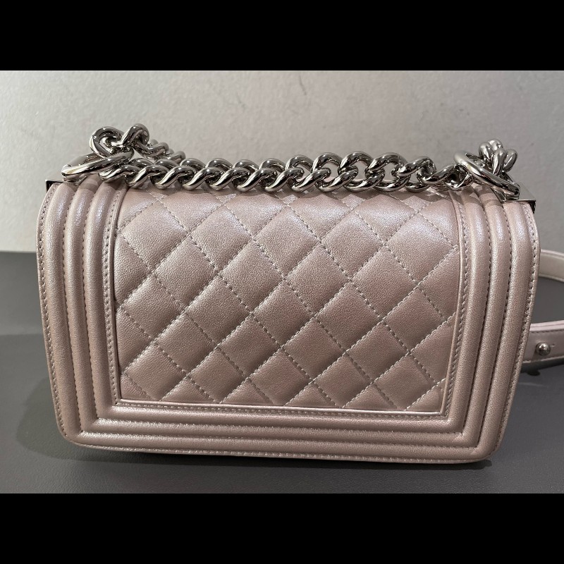 Chanel  Leboy 20cm 小號 珠光色粉 銀扣-8