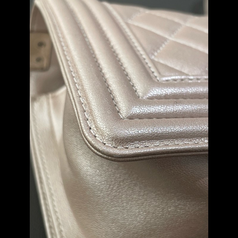 Chanel  Leboy 20cm 小號 珠光色粉 銀扣-12