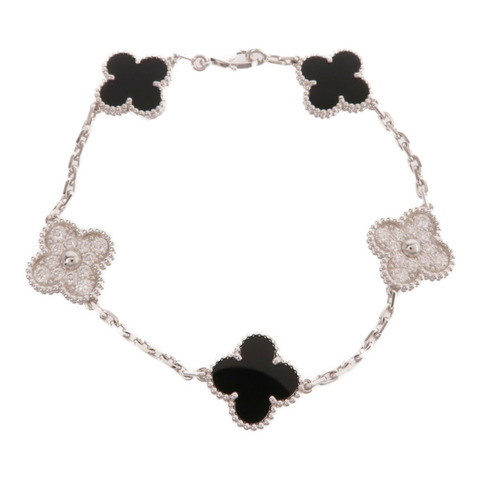 Van Cleef & Arpels 18K白金Vintage Alhambra Bracelet 5 Motifs縞瑪瑙/鑽石手鏈