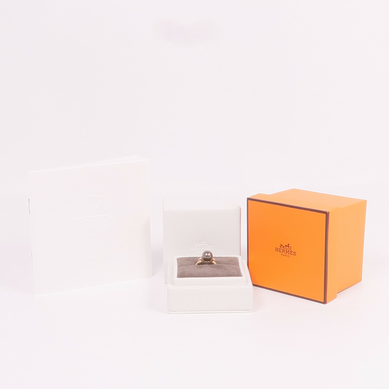 HERMES 18K玫瑰金Chandra Ring珍珠/鑽石戒指Hermes#52/US#6-7