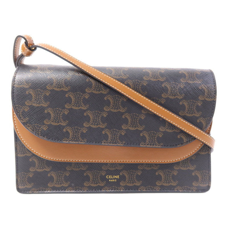 CELINE 塗層帆布/牛皮皮革Triomphe Wallet On Strap金扣肩背袋-0