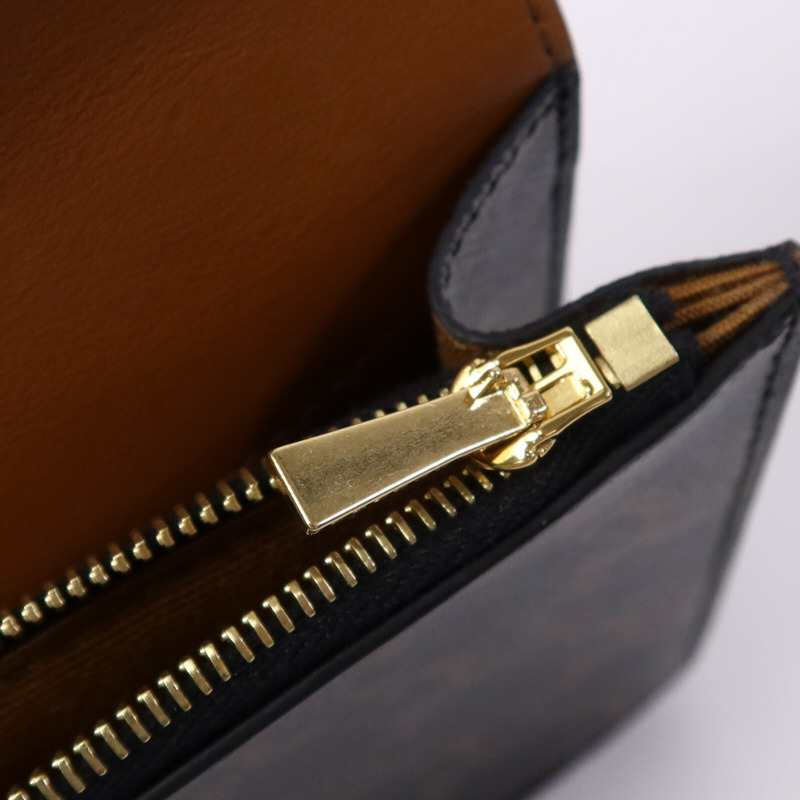 CELINE 塗層帆布/牛皮皮革Triomphe Wallet On Strap金扣肩背袋-7