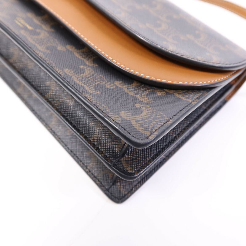 CELINE 塗層帆布/牛皮皮革Triomphe Wallet On Strap金扣肩背袋-11