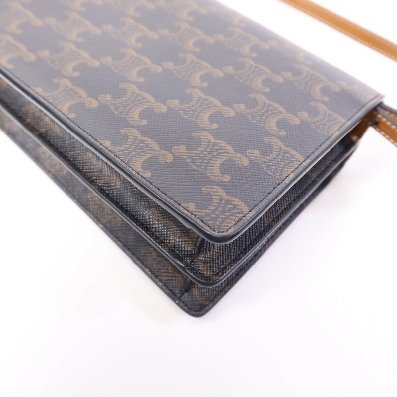 CELINE 塗層帆布/牛皮皮革Triomphe Wallet On Strap金扣肩背袋-14