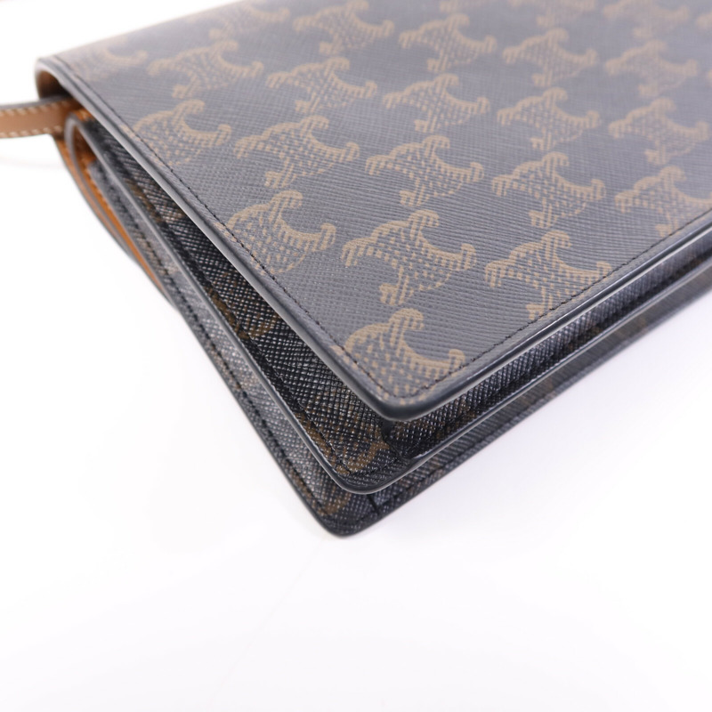 CELINE 塗層帆布/牛皮皮革Triomphe Wallet On Strap金扣肩背袋-15