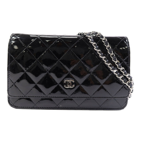 CHANEL 漆皮皮革WOC Wallet On Chain銀扣鏈帶肩背袋