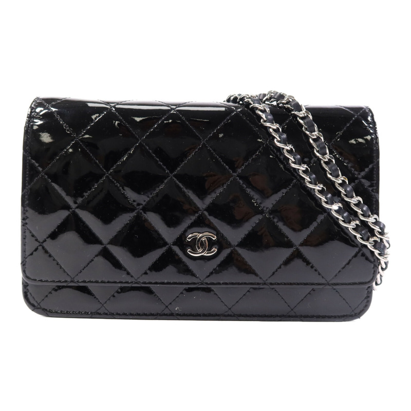 CHANEL 漆皮皮革WOC Wallet On Chain銀扣鏈帶肩背袋-0