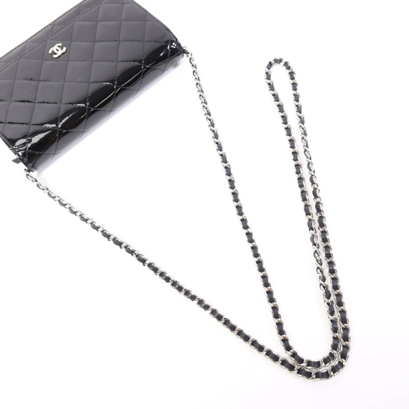 CHANEL 漆皮皮革WOC Wallet On Chain銀扣鏈帶肩背袋-8
