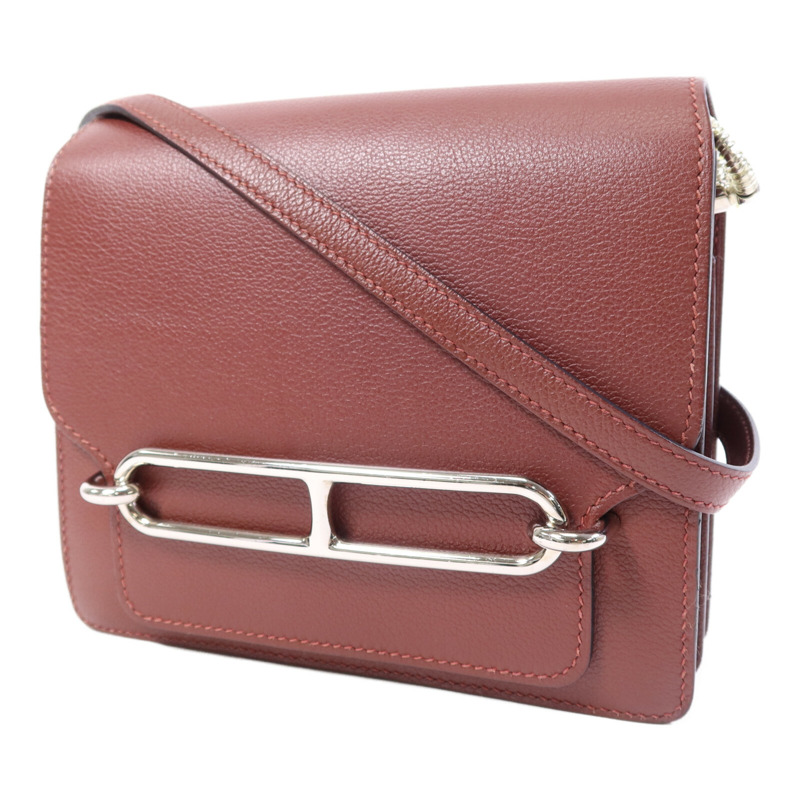 HERMES Evercolor/Chevre皮革Roulis Mini銀扣肩背袋Rouge H-2