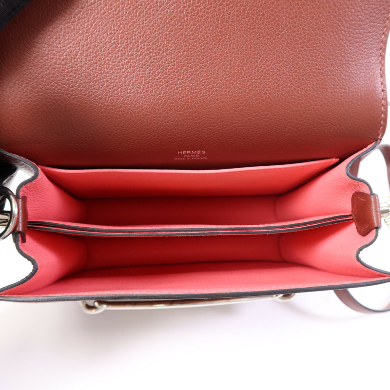 HERMES Evercolor/Chevre皮革Roulis Mini銀扣肩背袋Rouge H-4