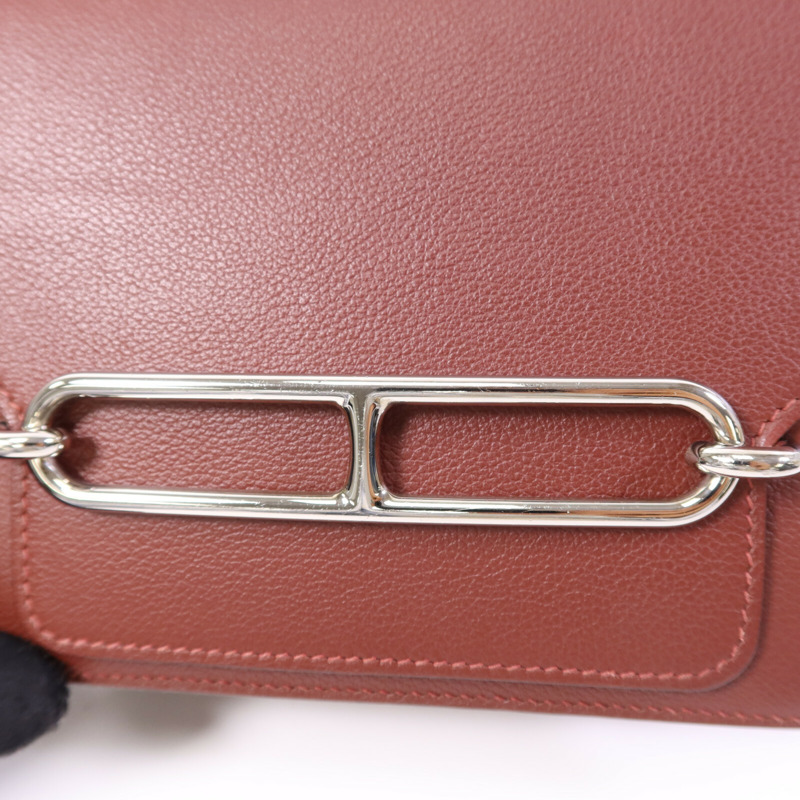 HERMES Evercolor/Chevre皮革Roulis Mini銀扣肩背袋Rouge H-6