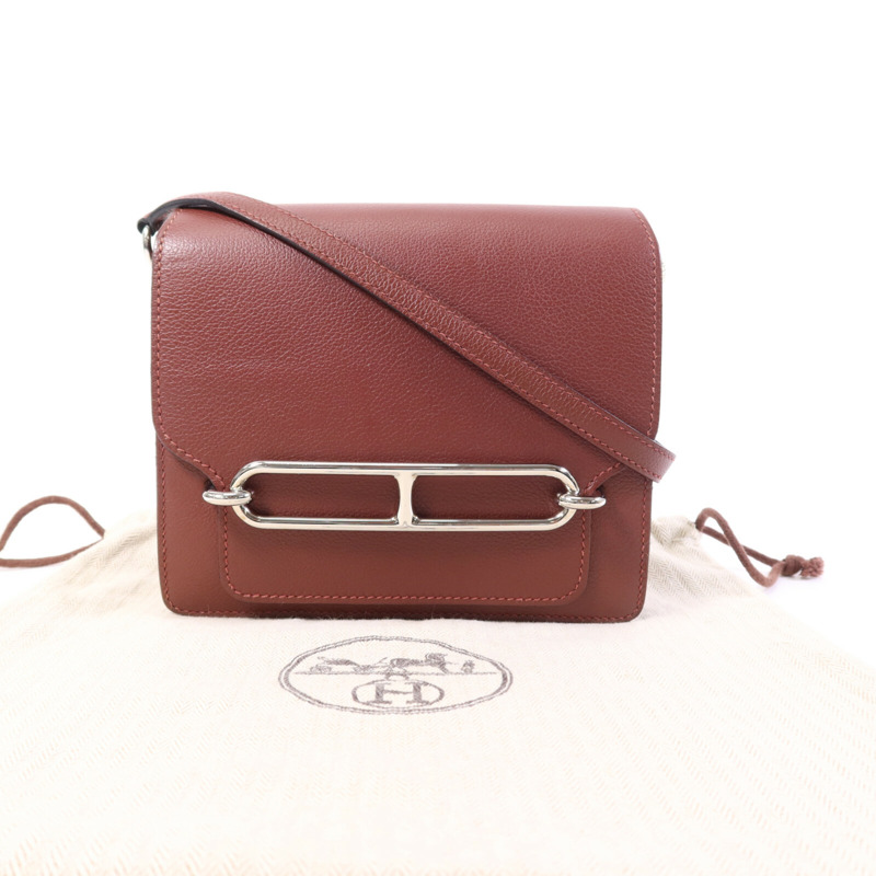 HERMES Evercolor/Chevre皮革Roulis Mini銀扣肩背袋Rouge H-9