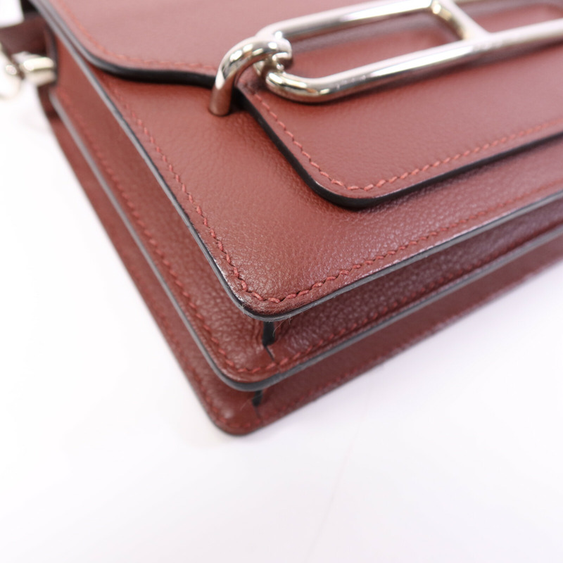 HERMES Evercolor/Chevre皮革Roulis Mini銀扣肩背袋Rouge H-11