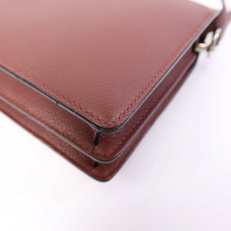 HERMES Evercolor/Chevre皮革Roulis Mini銀扣肩背袋Rouge H-12