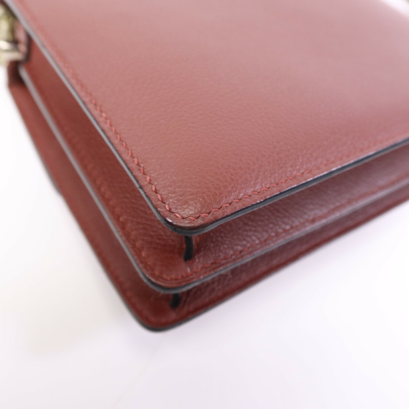 HERMES Evercolor/Chevre皮革Roulis Mini銀扣肩背袋Rouge H-13