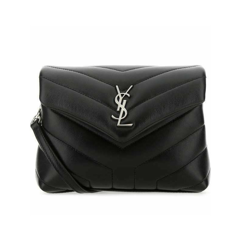 SAINT LAURENT Saint Laurent Loulou Toy Strap Bag 絎縫 Y 字形皮革 黑色/銀色 678401DV706-0
