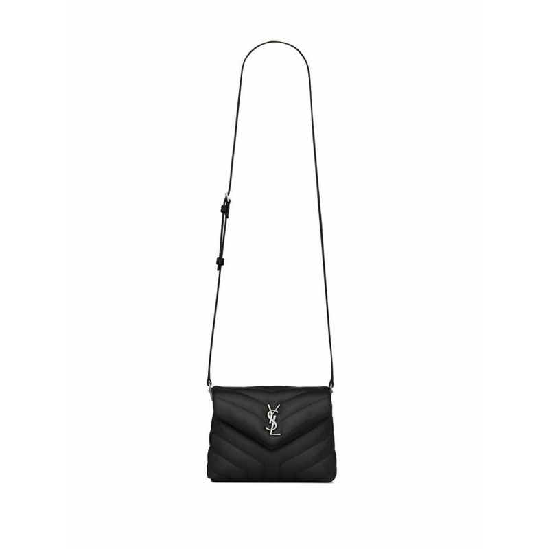 SAINT LAURENT Saint Laurent Loulou Toy Strap Bag 絎縫 Y 字形皮革 黑色/銀色 678401DV706-1