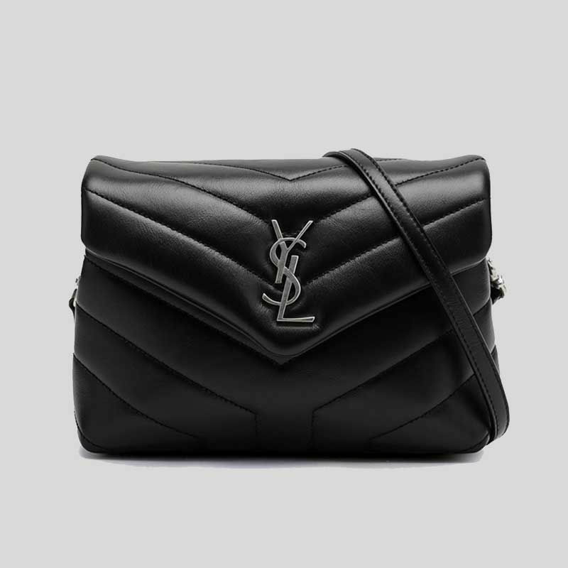SAINT LAURENT Saint Laurent Loulou Toy Strap Bag 絎縫 Y 字形皮革 黑色/銀色 678401DV706-3